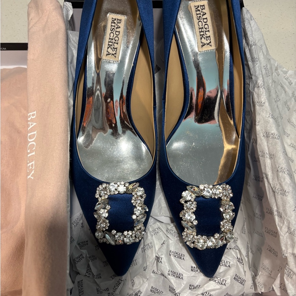 Badgley Mischka Blue Embellished Stiletto Heels